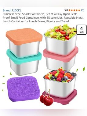 Stainless Steel Snack Containers, Set of 4, 6oz
